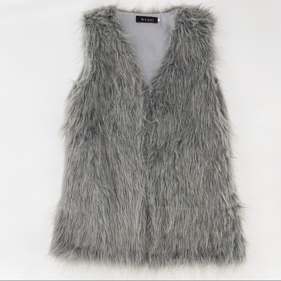 Wenxi Faux Fur Light Gray Long Vest Size L - Picture 1 of 7